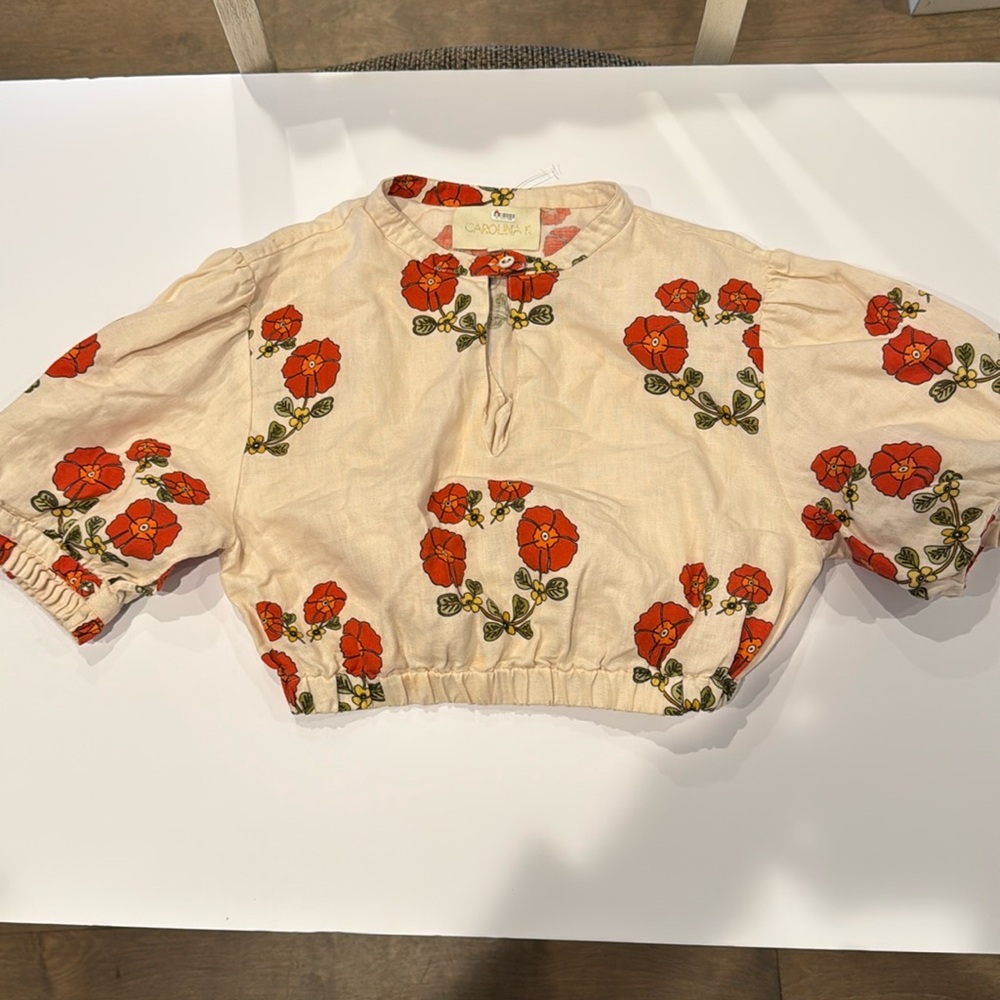 Floral Crop Top - Red and Cream